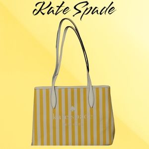 New Kate Spade Large Tote, yellow and white stripe
